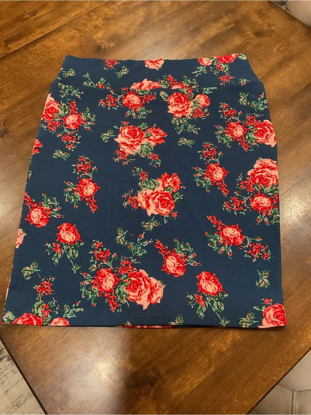 LuLaRoe Navy Pencil Skirt with Red Floral Print